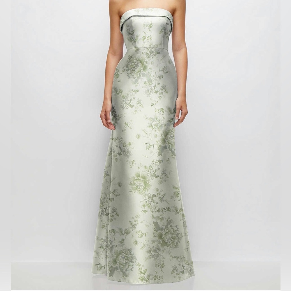 ALFRED SUNG Strapless Green Floral Dress